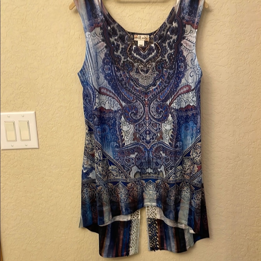 Miss Me Blue Asymmetrical Peplum Tank Top